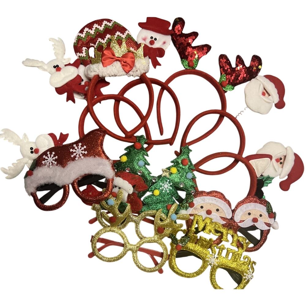 Lot 12 pcs Christmas 6 Headbands & 6 Novelty Glasses New
